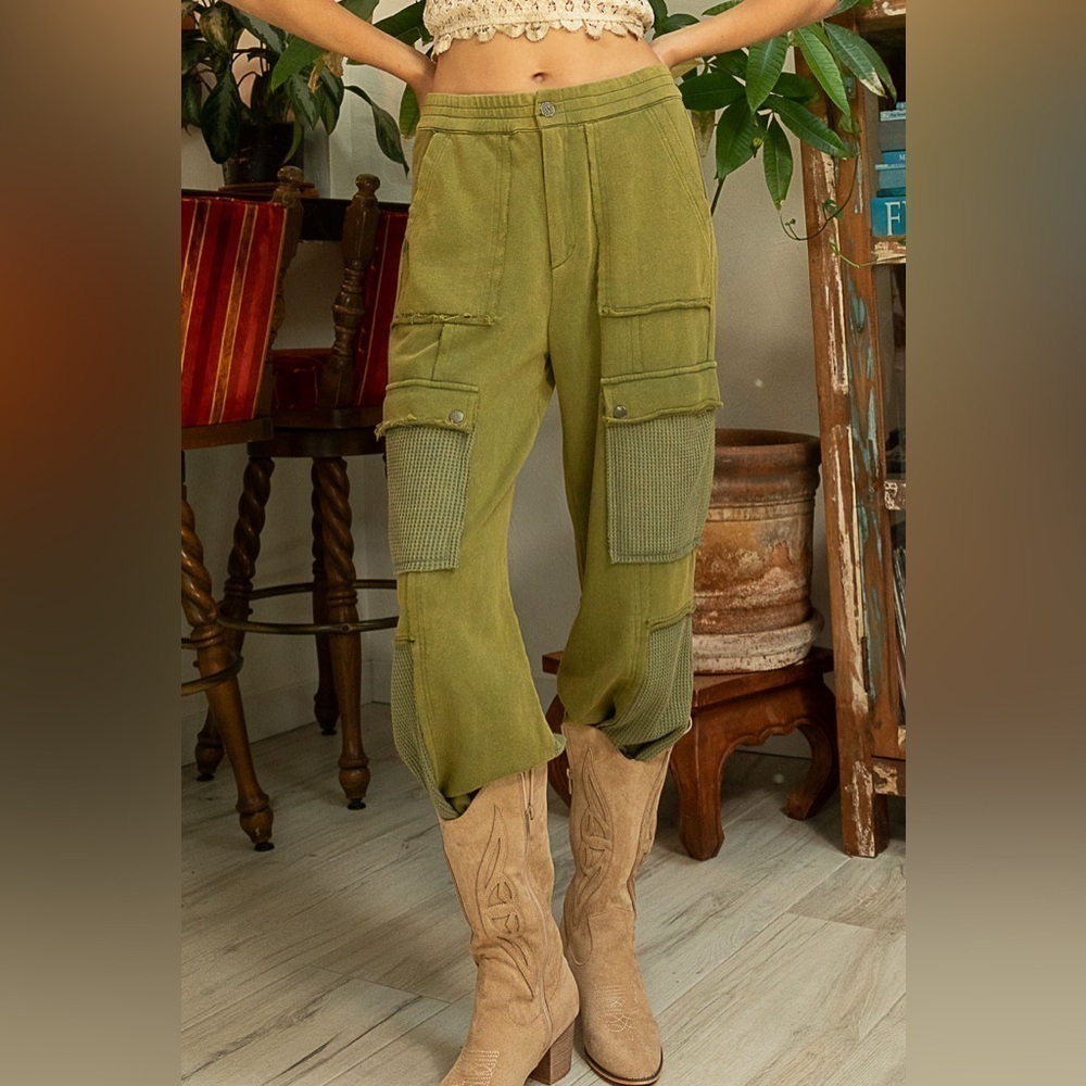 Pol Cotton Heavyweight Color Block Terry and Thermal Cargo Pants
